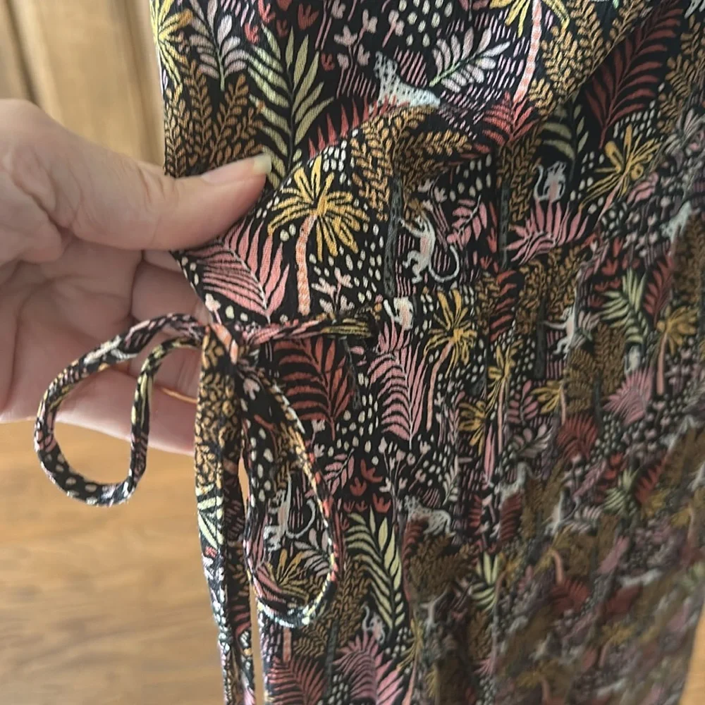 Ann Taylor LOFT Paradise Lost Jungle Safari Dress Pintuck Size Large Brown Pink - Picture 12 of 13